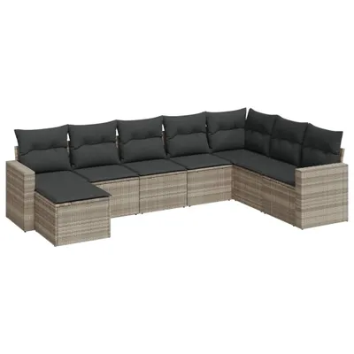 Produktbild von 8-tlg. Garten-Sofagarnitur mit Kissen Hellgrau Poly Rattan