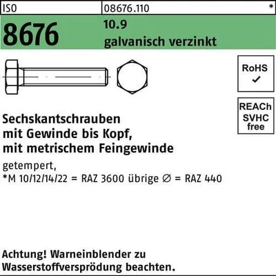 Produktbild von Reyher  Sechskantschrauben ISO 8676 10.9 M 12x1,5x80 vz (200 Stück)