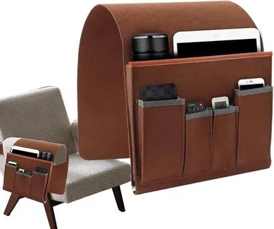 Immagine prodotto di Organizzatore per divano - Portaoggetti per divano - Porta telecomandi - 5 scomparti - Design: 32x25x5 cm - Marrone