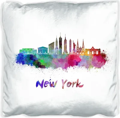 Produktbild von Wallario Premium Kissen, weiche Oberfläche, mit Motiv Städte als Aquarell - Skyline von New York, Größe: 60 x 60 cm, mit weißer Rückseite