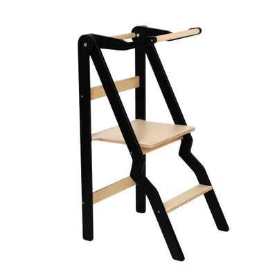 Produktbild von leg&go Klappbarer Lernturm aus Holz ZigZag mit extra Sicherheitsgeländer, Schwarz