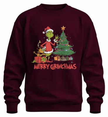 Immagine prodotto di Merry Grinchmas Grinch Albero di Natale Regali di Natale Felpa Unisex Pullover, Borgogna, XL