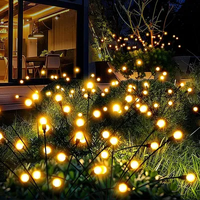 Productafbeelding van Zonneverlichting Buiten - Tuinlampen Vuurvliegjes - Terras Decoratie - Zwaaiende Vuurvliegjes - 80 LED Lampen - Warm Wit