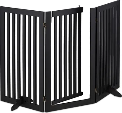 Image de Barrière de sécurité Relaxdays, H x L : 92 x 154 cm, pliable, avec porte et pieds, barrière de sécurité autonome pour chien, barrière de porte, noire