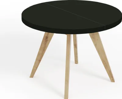 Produktbild von Runder Ausziehbarer Tisch für Esszimmer, LORA, Loft-Stil, Skandinavische, Durchmesser: 90 / 140 cm, Farbe: Schwarz / Buche Natur