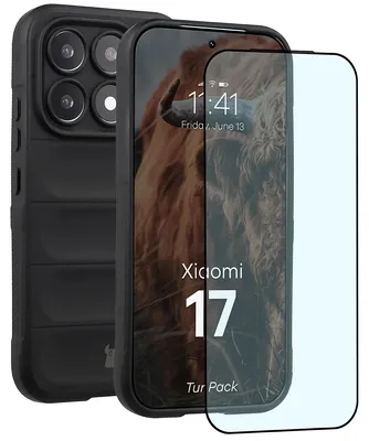 Produktbild von Robuste Handyhülle + gehärtetem Glas für Xiaomi 17, Bizon Tur Pack, Schwarz
