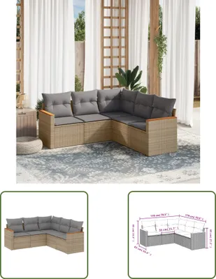 Produktbild von The Living Store 5-tlg. Garten-Sofagarnitur mit Kissen Beige Poly Rattan