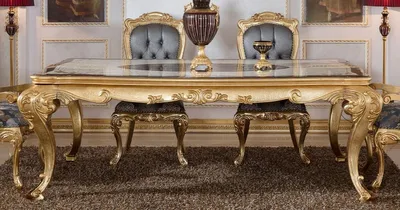 Produktbild von Casa Padrino Luxus Barock Esstisch Weiß / Braun / Gold - Prunkvoller Massivholz Esszimmertisch im Barockstil - Prunkvolle Barock Esszimmer Möbel