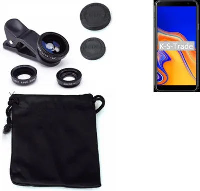 Produktbild von K-S-Trade Smartphone Kamera Linsen Set Kompatibel mit Samsung Galaxy J4+ 3in1 Clip-On Kamera Adapter Macro Weitwinkel FishEye Fischauge Objektiv Linse