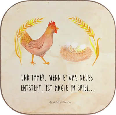 Produktbild von Mr. & Mrs. Panda Untersetzer für Gläser Huhn Stolz - Vintage - Geschenk, Glas, Tasse, Hahn, Bauernhof, Geburt, Tischuntersetzer, Coaster, Hof, Eier, bieruntersetzer