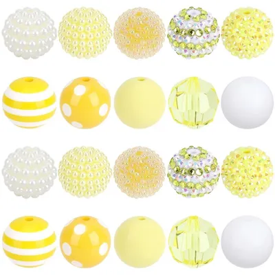 Productafbeelding van 65 gele kauwgummibolletjes voor het maken van sieraden en knutselprojecten