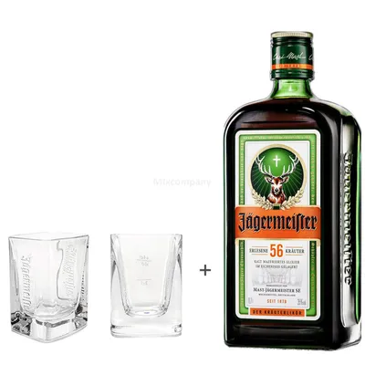 Produktbild von Jägermeister Kräuterlikör 0,7l (35% Vol) + Jägermeister Shotglas Shotgläser 2/4cl geeicht