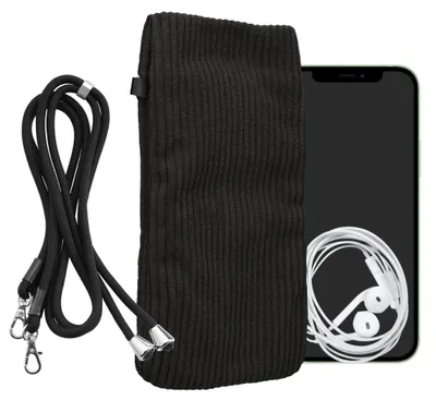 Produktbild von kwmobile Handytasche für Smartphones XL - 6,7/6,8" Handy Tasche - Cord Handy Hülle Dunkelgrau mit Kordel - Tasche mit Handykette 16,7 x 9,5 cm