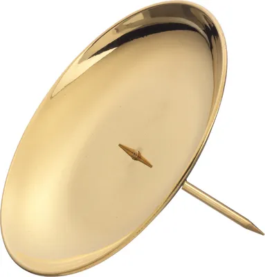 Produktbild von 4 Adventskranzteller für Ø bis 6 cm Kerzen, Außen Ø 8 cm Gold poliert, abschraubbarer Dorn