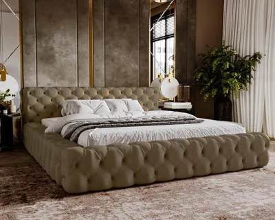 Produktbild von Polsterbett 160x200 Vigo - Bett Chesterfield mit Samtstoff - Glamour Stil, Bettkasten, Metall-Lattenrost - Braun