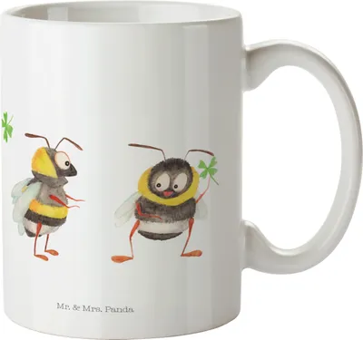 Produktbild von Mr. & Mrs. Panda Becher Hummeln Kleeblatt - Weiß - Geschenk, Spruch Fröhlich, Tasse, Hummel, Trinkbecher, Motivtasse, Keramiktasse, Positiv, Biene, haferl, Kaffeetasse