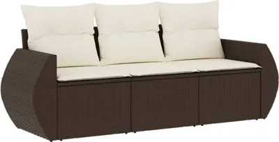 Produktbild von vidaXL 3-tlg. Garten-Sofagarnitur mit Kissen Braun Poly Rattan