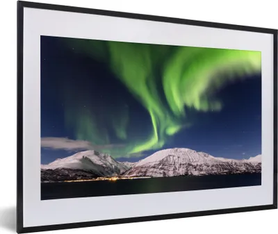 Produktbild von MuchoWow® MuchoWow® Gerahmtes Poster Nordlichter - Landschaft - Norwegen 60x40 cm - Poster mit zchwarzem Bilderrahmen - Schlafzimmer - Plakat in Rahmen - Drucken