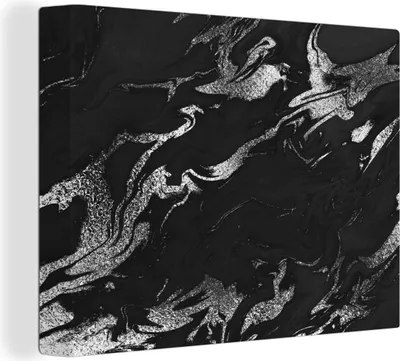 Produktbild von MuchoWow® - Leinwandbilder - Marmor - Schwarz - Silber - Luxus, Wandbild, Wanddeko Bilder Wohnzimmer, 120x90 cm