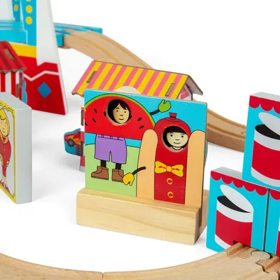 Obrázek produktu pro Bigjigs Rail Dřevěná vláčkodráha zábavná pouť 54 dílů