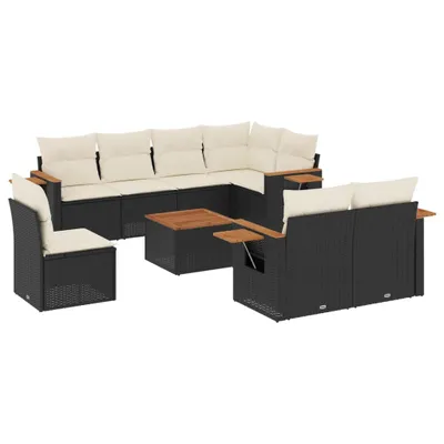 Produktbild von vidaXL 9-tlg. Garten-Sofagarnitur mit Kissen Schwarz Poly Rattan