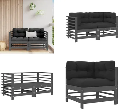 Produktbild von vidaXL Ecksofas mit Kissen 2 Stk. Grau Massivholz Kiefer - Ecksofa - Ecksofas - Gartensofa - Outdoor Sofa