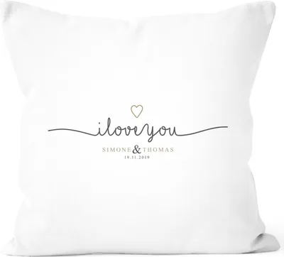 Produktbild von Kissen-Bezug "I love you" mit eigenem Namen und Datum Kissen-Hülle Baumwolle personalisierte Geschenke Dekokissen SpecialMe® weiß unisize