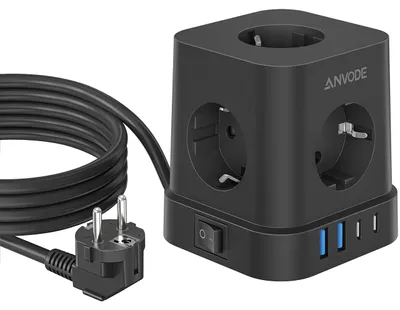Immagine prodotto di Ciabatta multipresa 9-in-1 con porta USB-C, ciabatta multipla a 5 prese con interruttore
