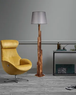 Produktbild von Opviq, Kule Yanık Ahşap Lambader Pramit Hasır Gri Abajurlu, Stehlampen, Braun, Holz, 45 x 45 x 165 cm