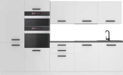 Image de Belini Cuisine bloc Grace - Meubles de cuisine 300 cm Cuisine équipée sans appareils électroménagers avec placards et armoires basses, sans plans de travail, blanc mat