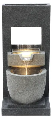 Immagine prodotto di Fontana a cascata da esterno, fontana da giardino elettrica in cemento grigio con illuminazione a LED, pompa IP44 e cavo da 7 m – Modello «Kaskadenquellen» con spazzola per la pulizia inclusa