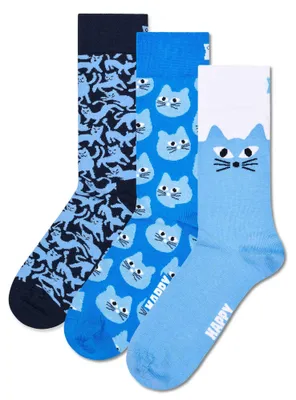Produktbild von Happy Socks 3er Pack Uni Socken - Geschenkbox, gemischte Farben Blue Cats 36-40