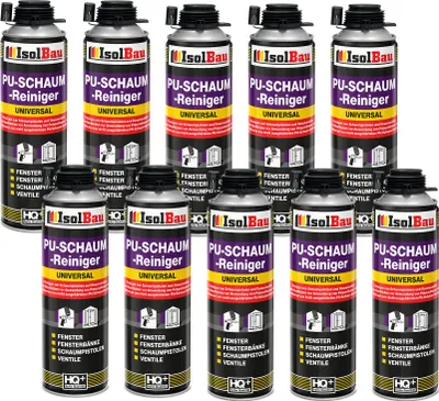 Produktbild von Isolbau 10 x 500 ml Dose PolyurethanSchaum Reiniger - Schaumreiniger für Polyurethan- Schaumpistolen, Pistolenreiniger, Reinigungsmittel, Entfetter