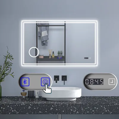 Produktbild von LED Badspiegel mit Bluetooth 80×60cm Schminkspiegel Kalt/Neutral/Warmweiß dimmbar Touch Beschlagfrei Spiegel