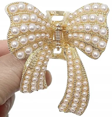 Produktbild von Haarspange - Metallclip - Eleganz Pur - Clip Perlenschleife - Stilvolles Accessoire - Gold Farbe - 6 cm x 5 cm