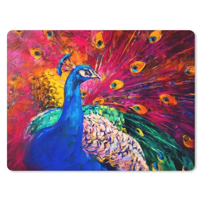 Produktbild von MuchoWow® Mauspad Mousepad Gemälde - Vogel - Pfau - Ölgemälde 23x19 cm - Mousepads - Maus Mat - Pad - Mausunterlage - Schreibtischunterlage - Mauspad