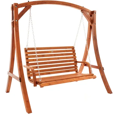 Produktbild von di volio Hollywoodschaukel Grino, Gartenschaukel aus Holz, Outdoor Hängesessel mit Gestell für 2 Personen, wetterfest, bequem & robust