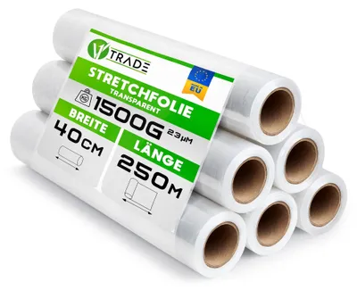 Stretchfolie transparent 6 Rollen 250m x 40 cm 23my