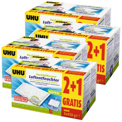 Produktbild von UHU Original Luftentfeuchter Nachfüllbeutel 3x450g Neutral air max (4er Pack)