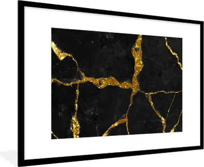 Produktbild von MuchoWow® Gerahmtes Poster Marmor - Gold - Schwarz - Marmoroptik - Glitter 90x60 cm - Poster mit Schwarzem Bilderrahmen Wandposter Rahmen Foto Bilder - Wanddekoration - Fotos