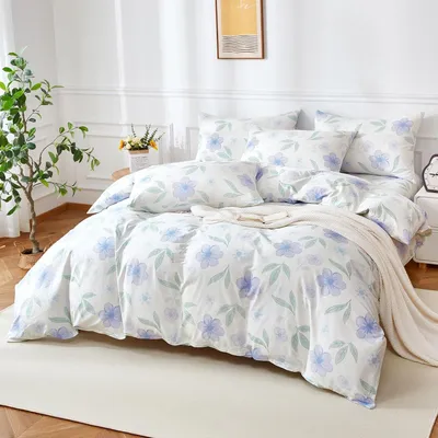 Produktbild von Bettwäsche 135x200 cm Baumwolle Lila Blumenmuster 2-teilig mit Reißverschluss