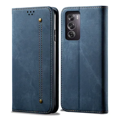 Image de Etui pour Oppo Reno12 5G, étui portefeuille en cuir avec fermeture magnétique et support bleu