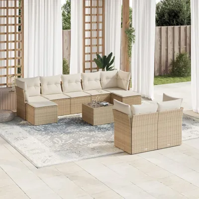 Produktbild von "2024"cloris 10-tlg. Garten-Sofagarnitur mit Kissen Beige Poly Rattan - Gartenmöbelgarnituren CHY84947833
