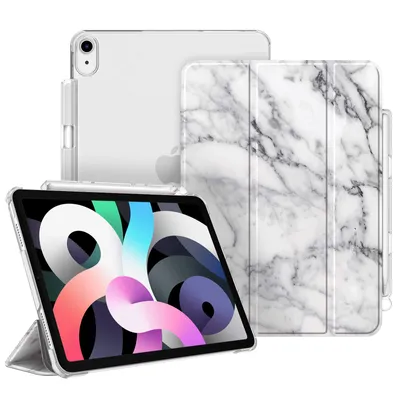 Produktbild von Fintie Hülle für iPad Air 5. Generation 2022 / iPad Air 4. Generation 2020 mit Stifthalter, ultradünne leichte Schutzhülle mit transparenter Rückseite und Auto Schlaf/Wach Funktion, Marmor Weiß