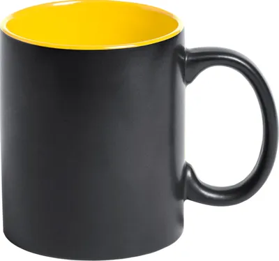 Produktbild von Keramiktasse / Kaffeetasse / 350 ml / Farbe: aussen schwarz, innen gelb