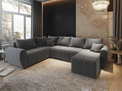 Zdjęcie produktu dla Masseno Narożnik MADISON XL L-S z funkcją spania i pojemnikiem na pościel Kształt U, Rozkładana sofa, Rogówka - Jasnoszary, SAWANA 21