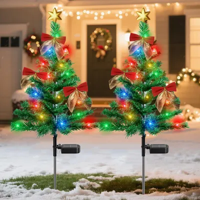 Solar-Weihnachtsbaumleuchten, 2er-Set, bunte LEDs, IP65