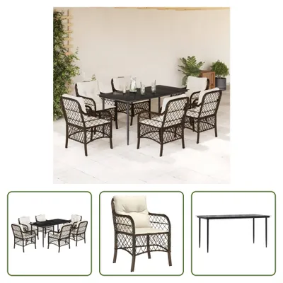 Produktbild von The Living Store 7-tlg. Garten-Essgruppe mit Kissen Braun Poly Rattan