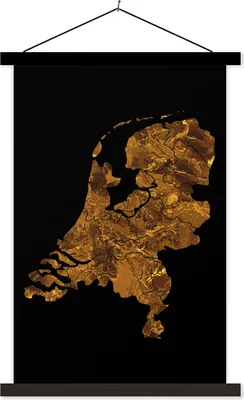 Produktbild von MuchoWow® Textilposter Karte der Niederlande - Marmor - Gold 40x60 cm mit schwarzem Rahmen - Wanddekorationen