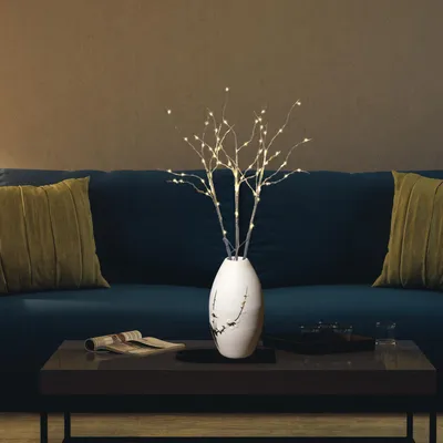 Image de Peviasot, branches décoratives LED, 50 cm, avec 70 LED, lumière blanche chaude, minuterie, branches lumineuses blanches pour Noël